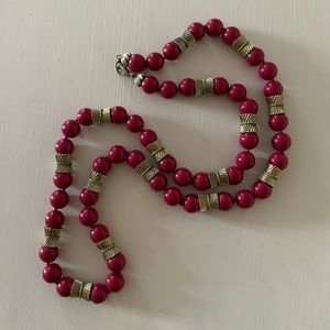 Talbots Long Beaded Necklace Raspberry Magenta Pink Gold Tone